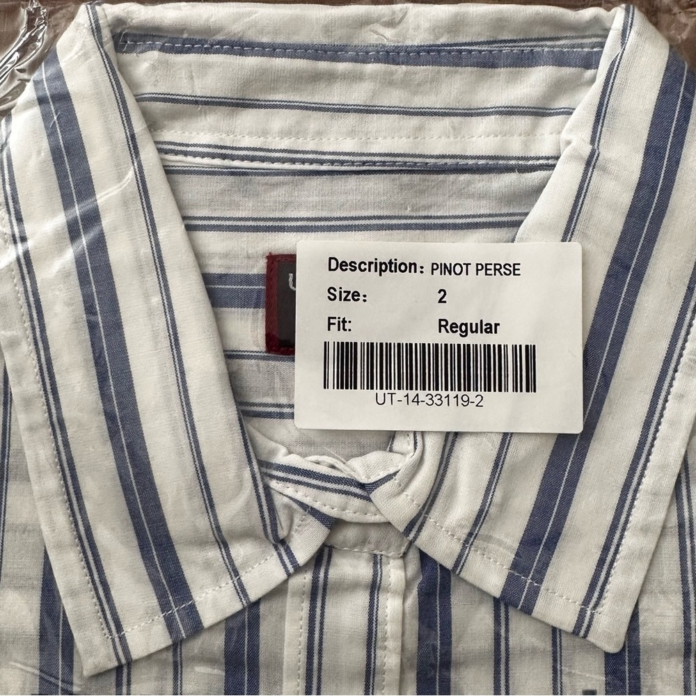 UNTUCKit Pinot Perse Women’s Long Sleeve Button Shirt Sz 2 Blue White Stripe - Picture 3 of 3